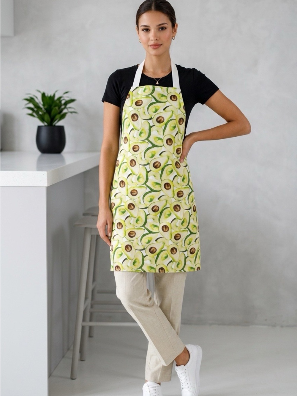 2009 - Avocado Print Kitchen Apron in Green - handmade